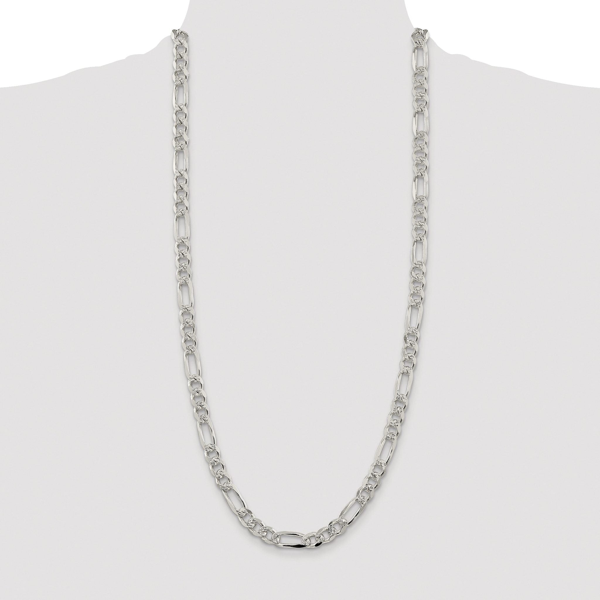 Sterling Silver Rhodium-plated 8mm PavÃ¢Â€Âš Flat Figaro Chain