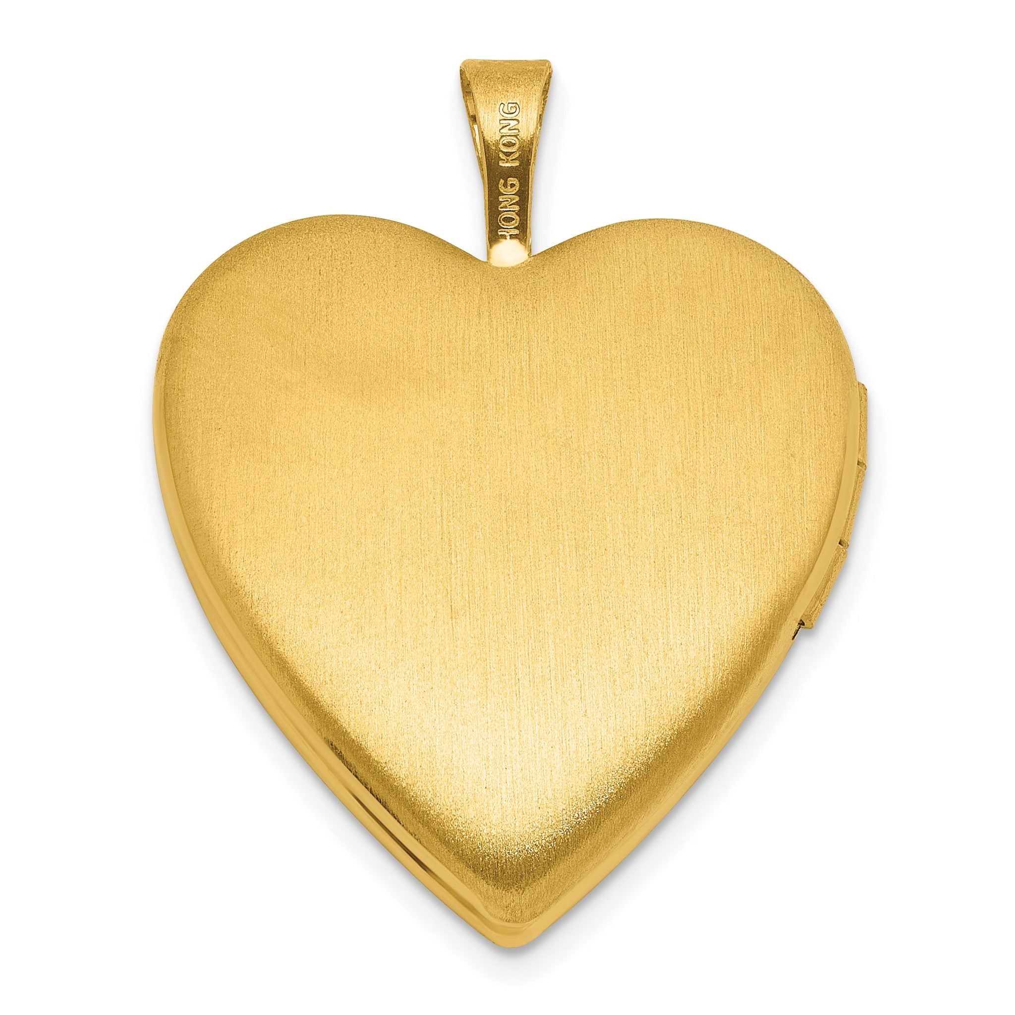 Sterling Silver Gold-plated Polished Front/Brushed Back Pink Rose Resin Cameo 20mm Heart Locket