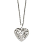 Filigree Puffed Heart Necklace in Stainless Steel, 20in