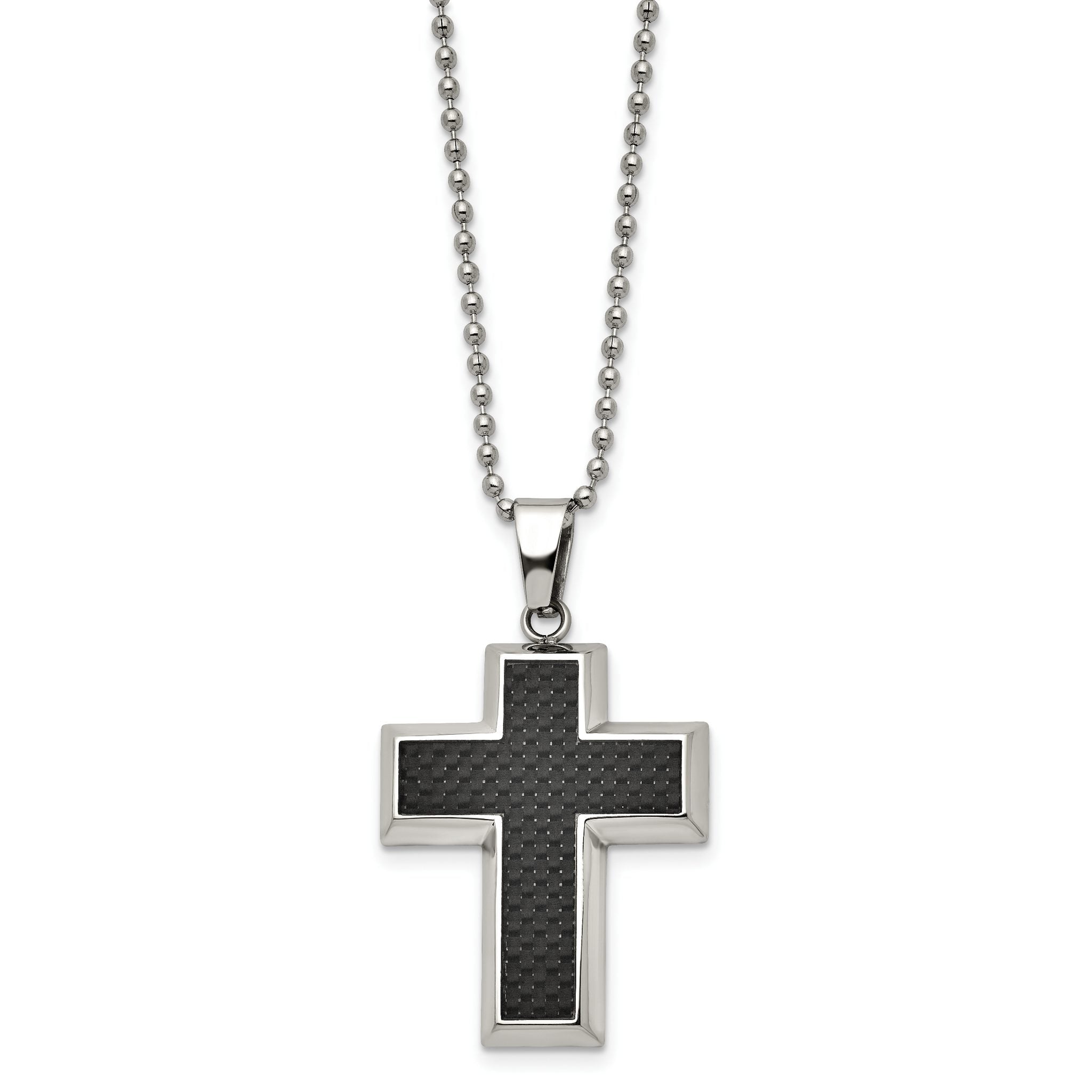 Sophia Jewelers Titanium Necklace with Polished Black Carbon Inlay 22