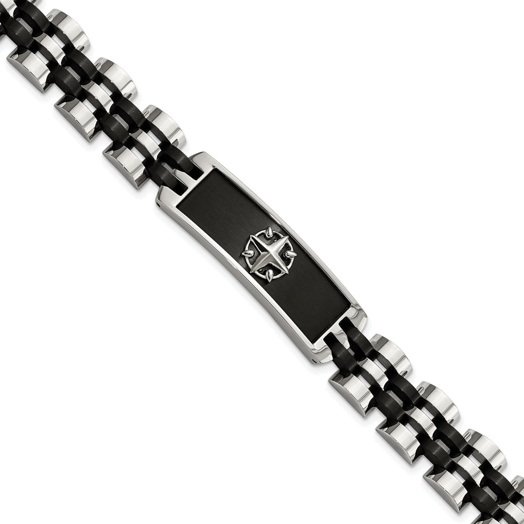 Stainless Steel Brushed and Polished Black IP-plated ID Bracelet for Men
