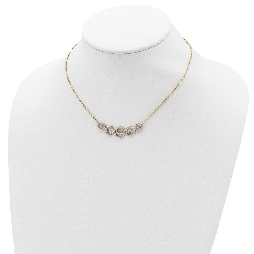 Sophia Jewelers Sterling Silver Gold-Tone CZ Swirl Necklace Unisex