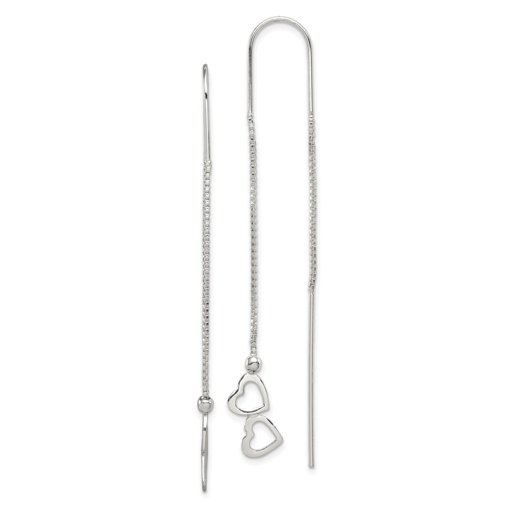 Double Heart Threader Earrings in Sterling Silver