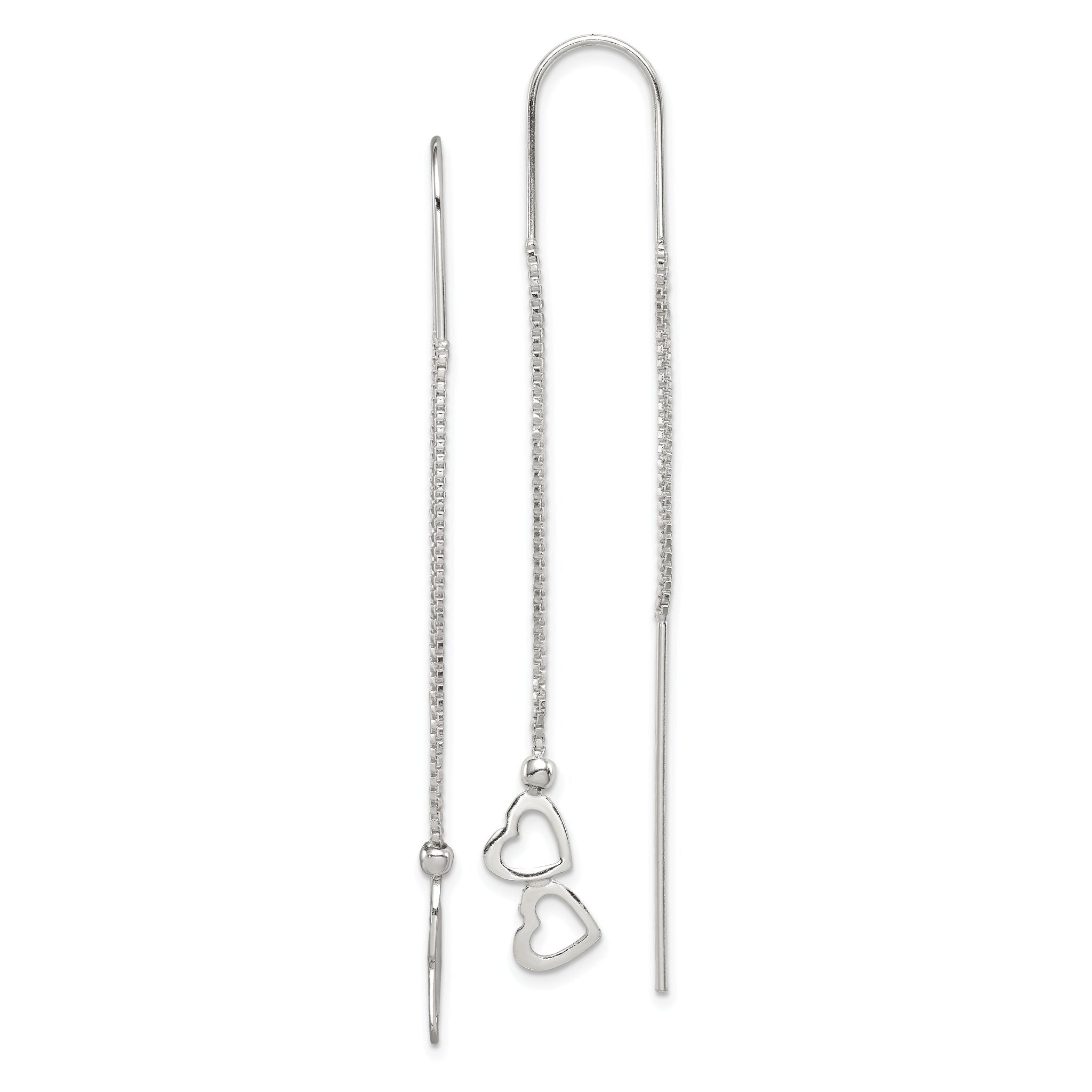 Double Heart Threader Earrings in Sterling Silver