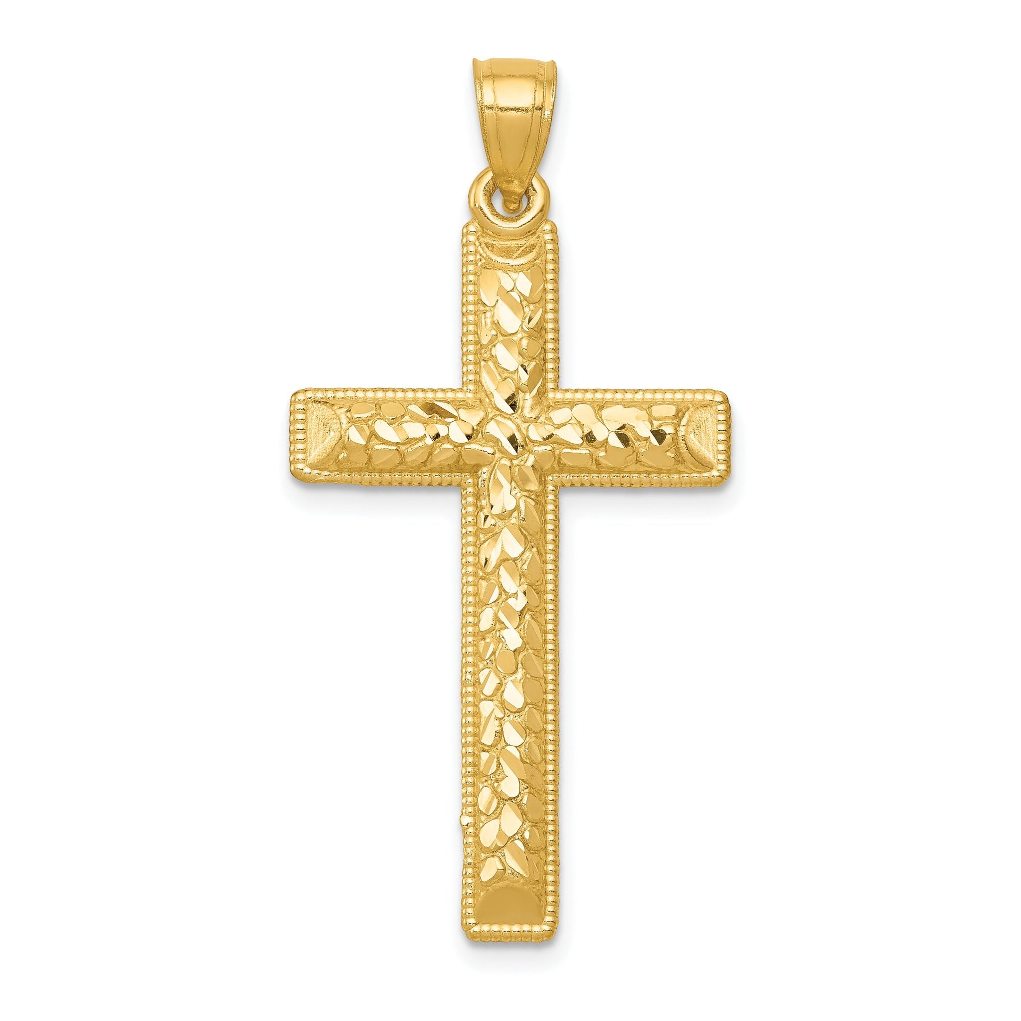 14K Gold Diamond-Cut Latin Cross Pendant  Elegant Solid Design