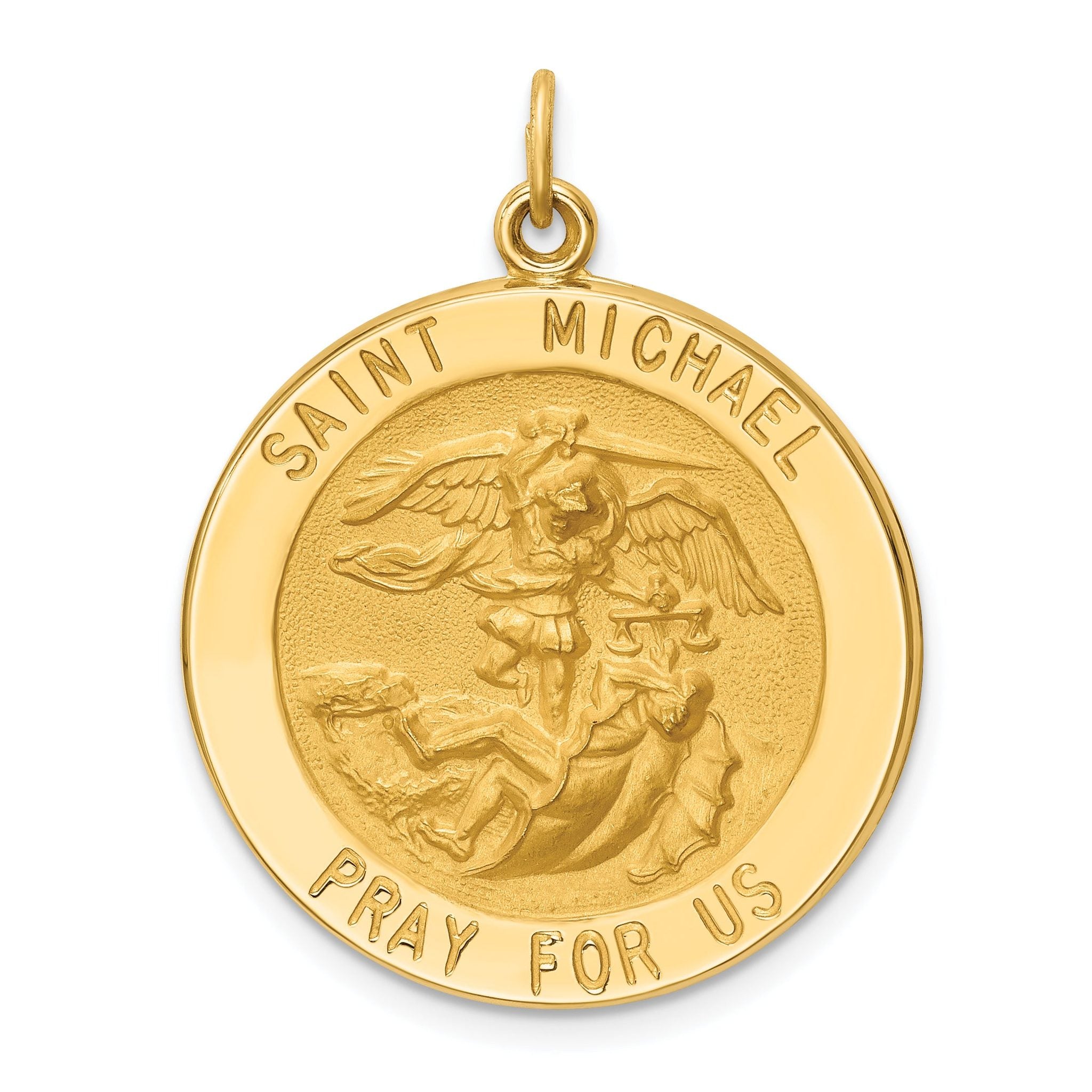 14k Solid Polished/Satin Large Round St. Michael Medal Main image
