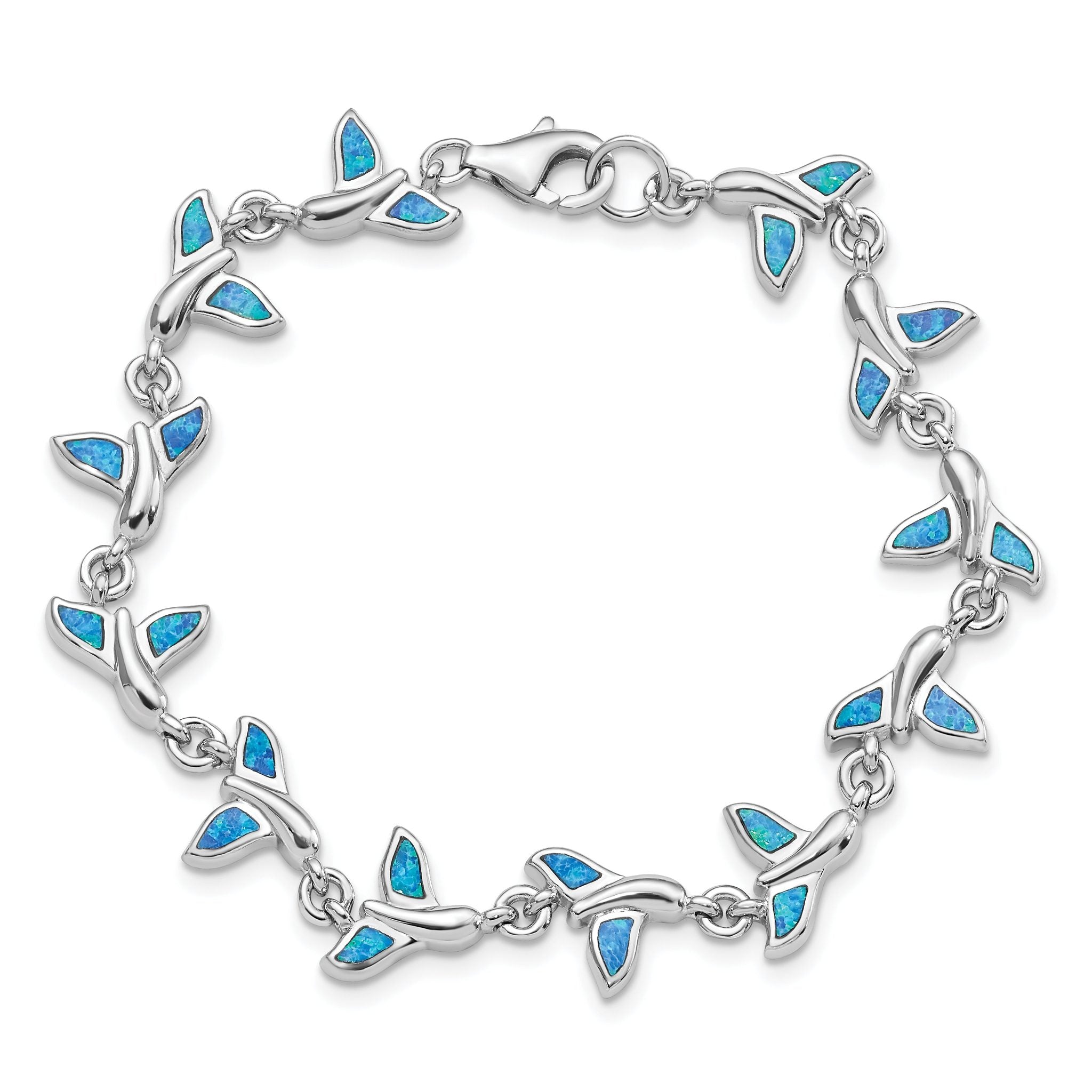 Sterling Silver Rhodium-Plated Whale Tail 7.75 inch Bracelet