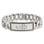 Stainless Steel Antiqued Polished and Textured Cross ID Bracelet for Men