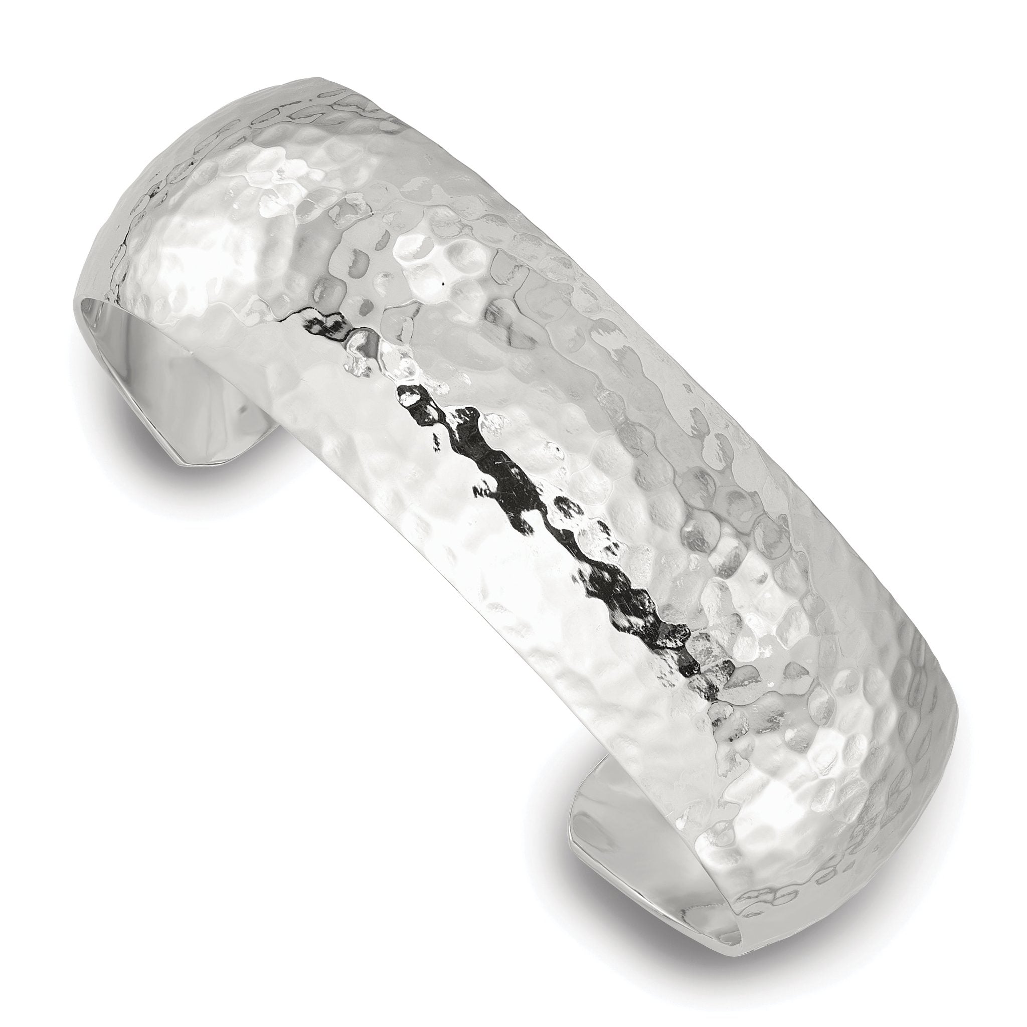 Sterling Silver Polished 20mm Domed Hammered Cuff Bangle