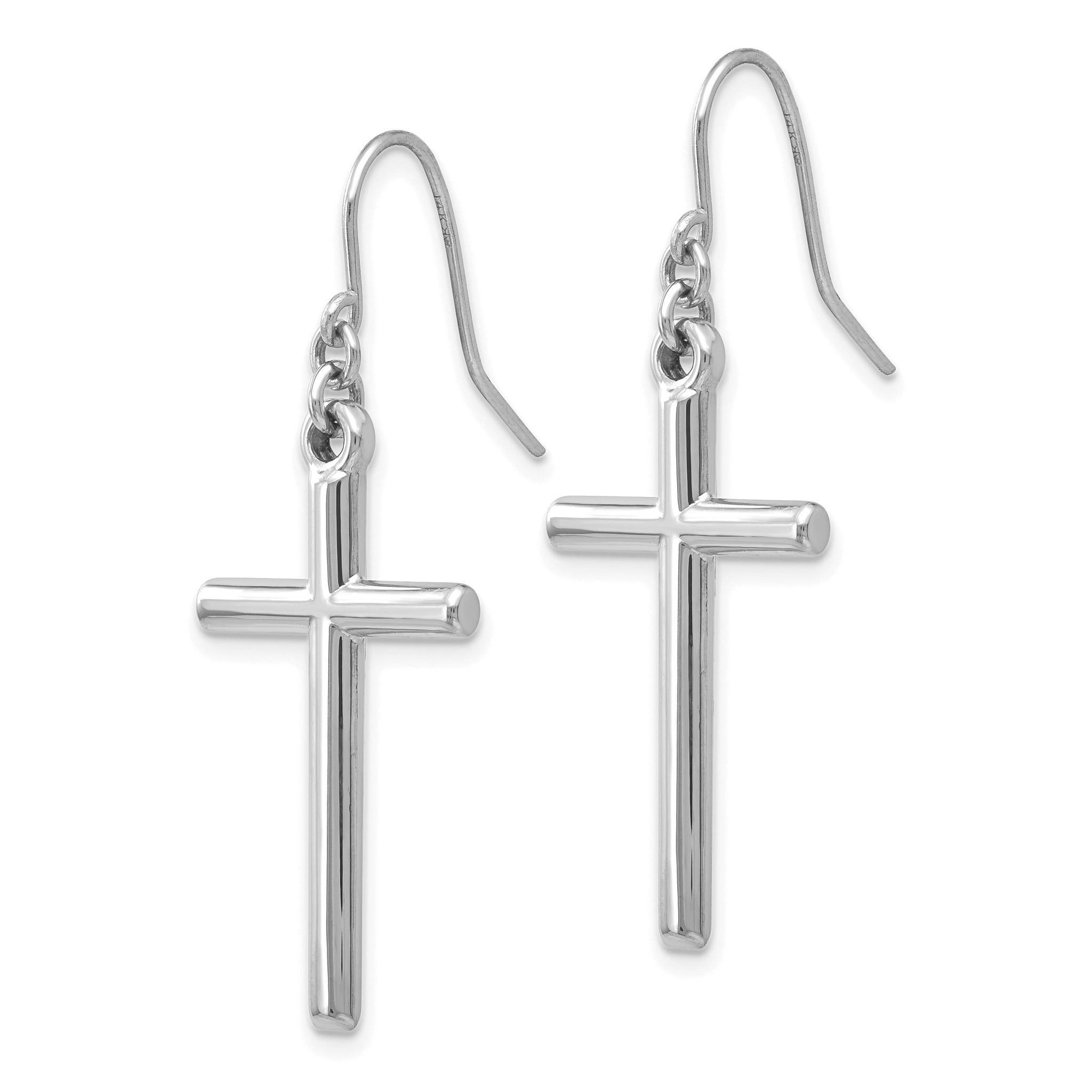14k White Gold Hollow Cross Dangle Earrings Secondary image