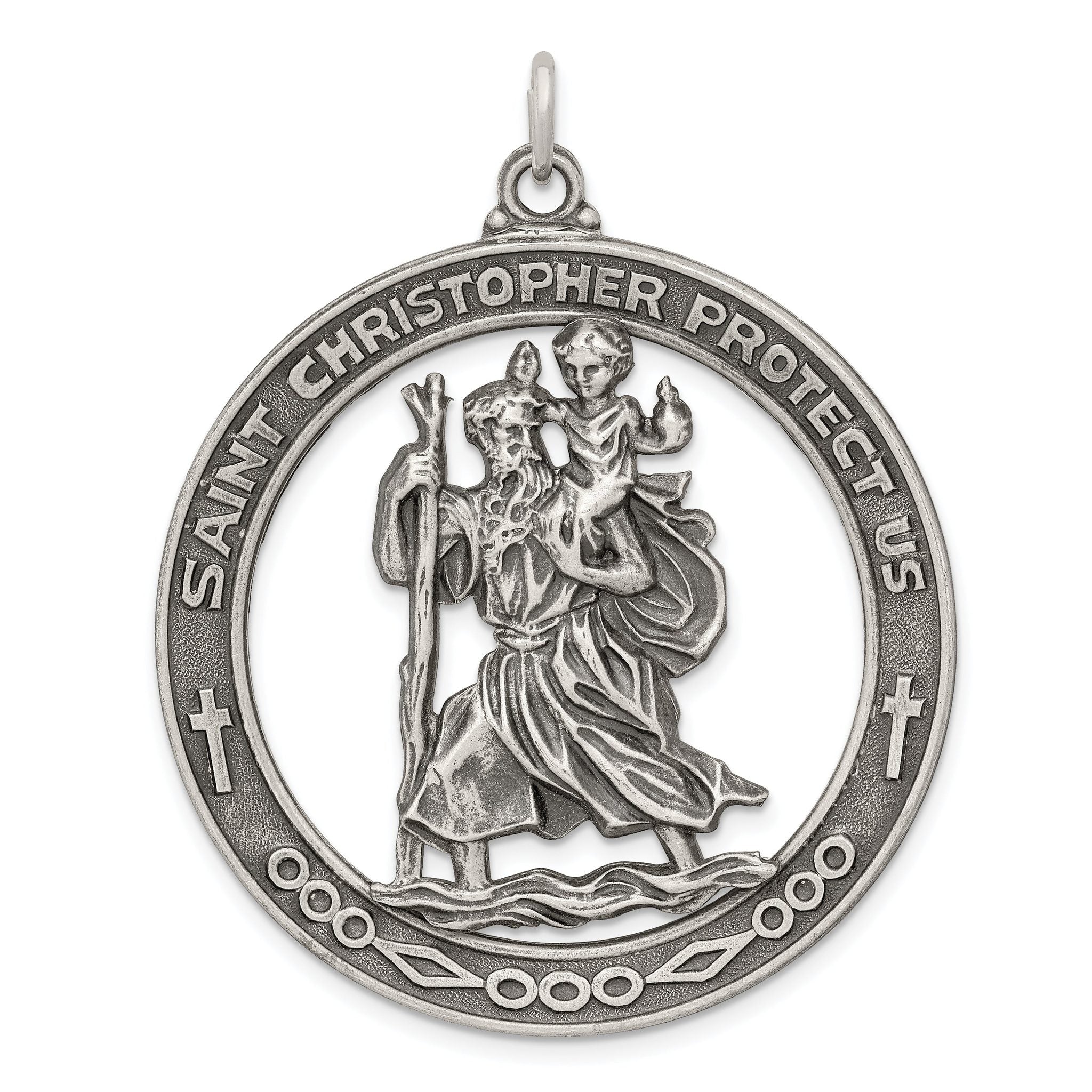 Sterling Silver 925 Antiqued Saint Christopher Pendant Elegant Vintage Charm Main image