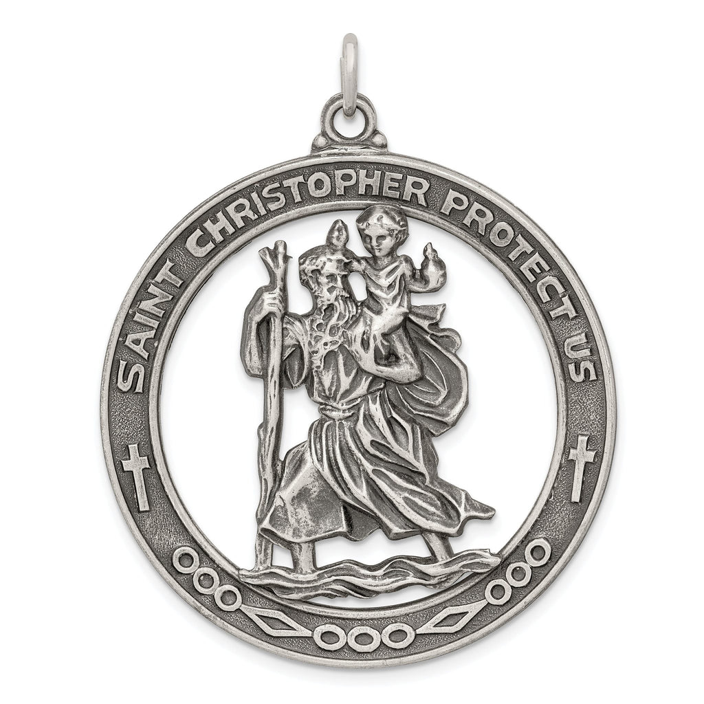 Sterling Silver 925 Antiqued Saint Christopher Pendant Elegant Vintage Charm