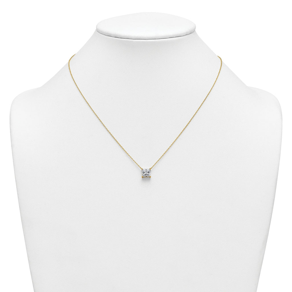 14k 2 carat Lab Grown Diamond VS+ F+ Princess Complete Four Prong 18 inch Pendant Necklace
