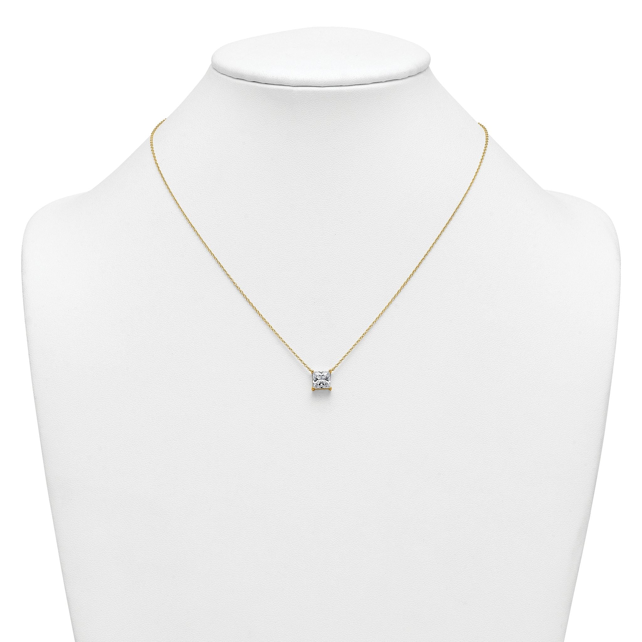 14k 2 carat Lab Grown Diamond VS+ F+ Princess Complete Four Prong 18 inch Pendant Necklace