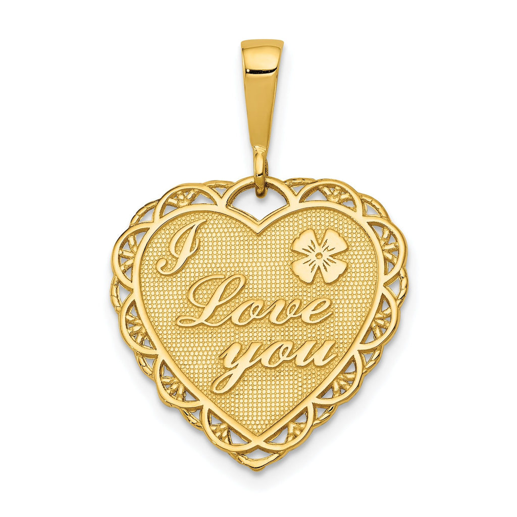 14K Gold Reversible I LOVE YOU Heart Pendant Polished Finish