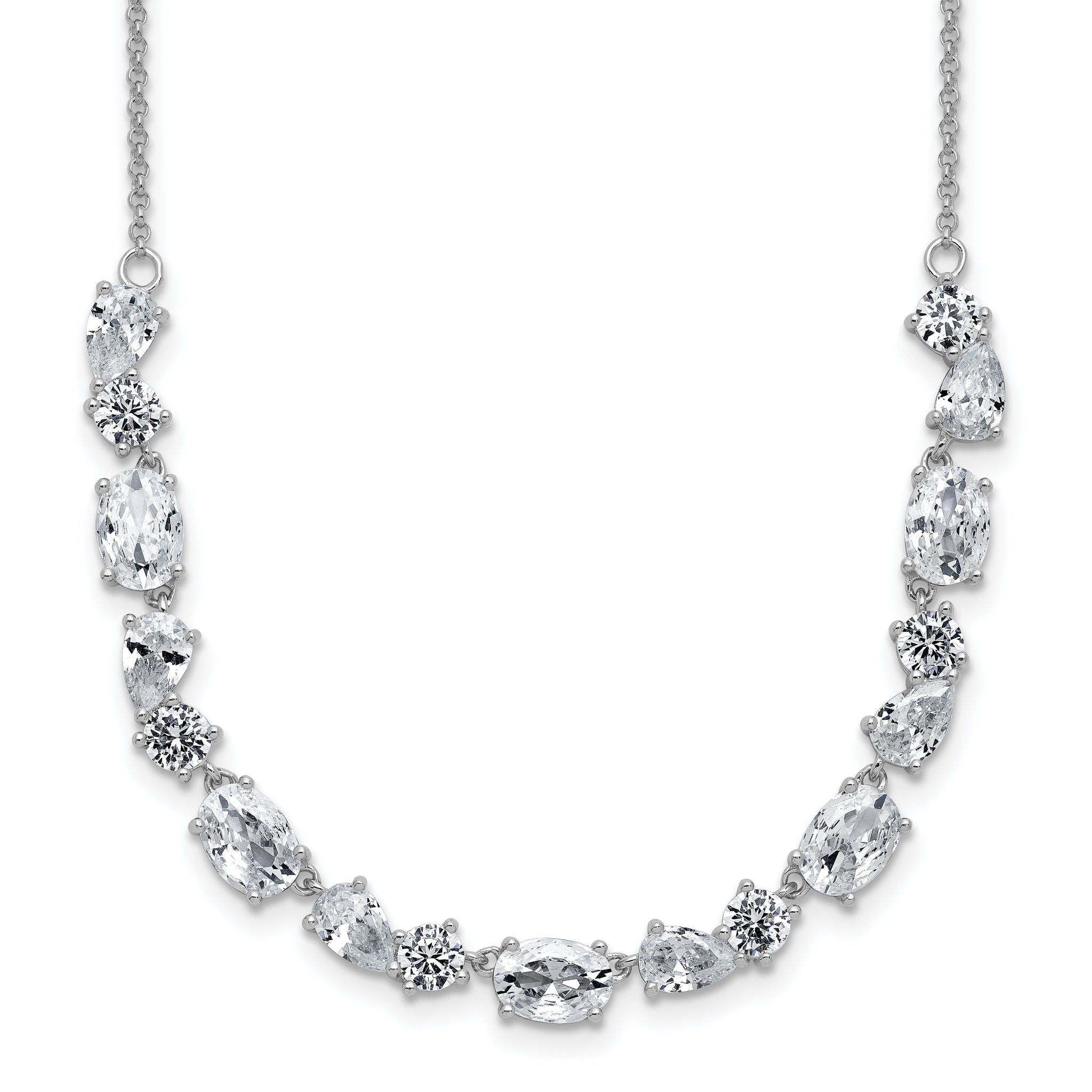 Cheryl M Sterling Silver Rhodium-plated Polished Fancy CZ Necklace Main image