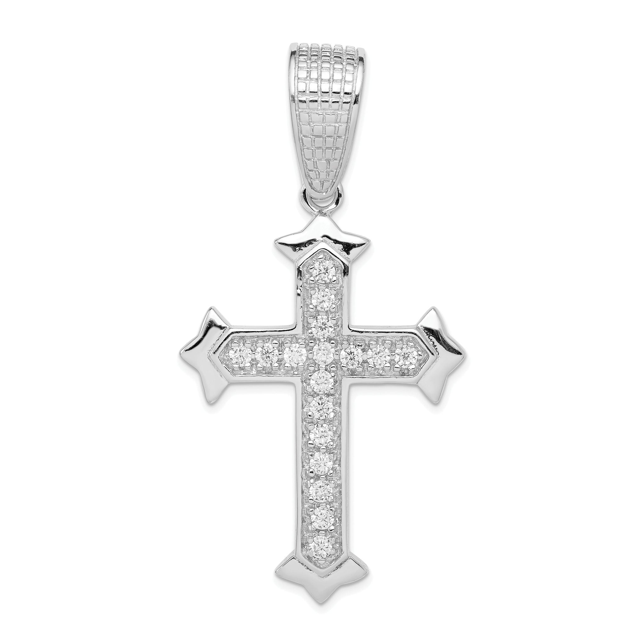 Sophia Jewelers Sterling Silver CZ Cross Pendant Polished Rhodium-Plated Elegance Main image