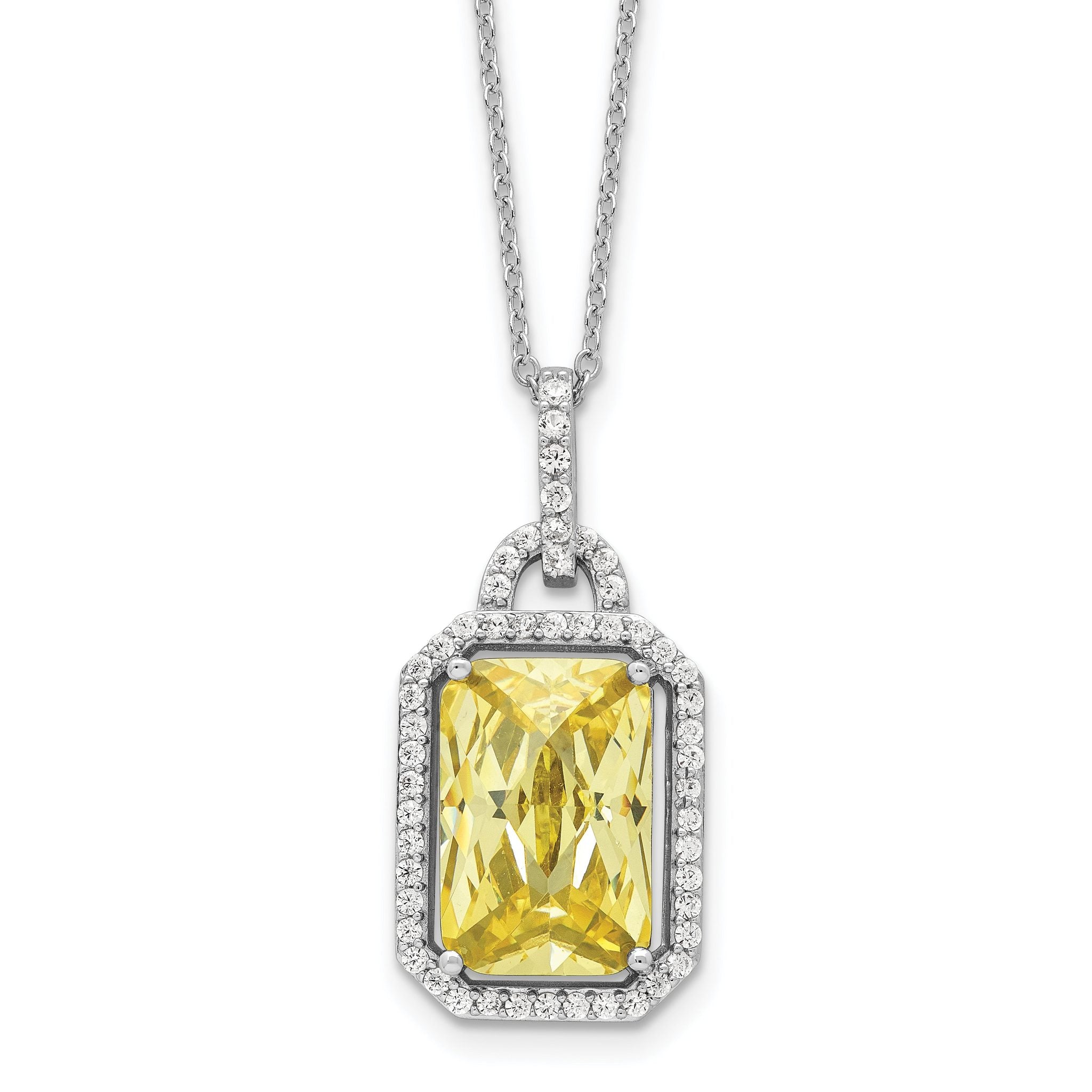 Cheryl M Sterling Silver Rhodium-plated Fancy Yellow Checkerboard-cut and White Brilliant-cut CZ 18 Inch Necklace Main image