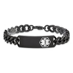 Stainless Steel Polished Black IP-plated with White Enamel Medical ID Curb Chain Bracelet for Men