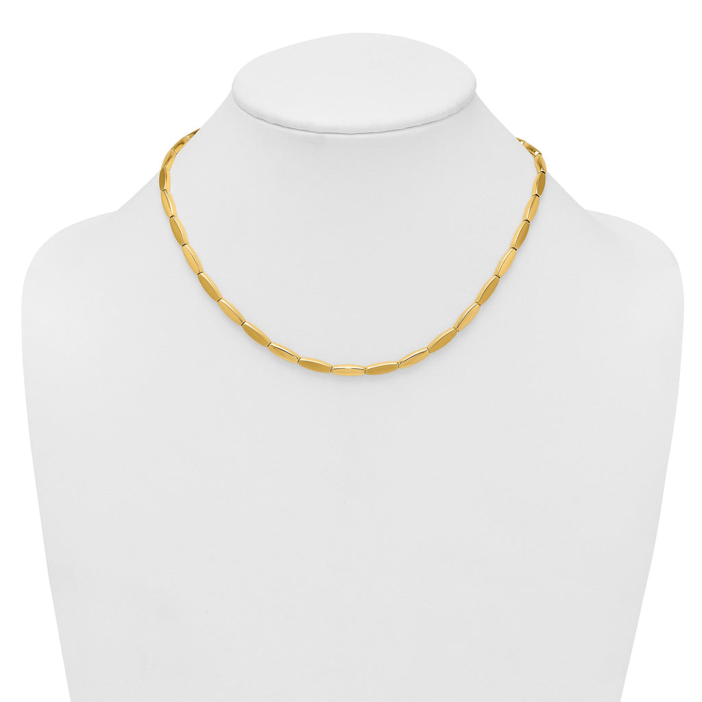 14k Brushed and Polished 4mm Fancy Oval Bar Link 16.75 inch Necklace