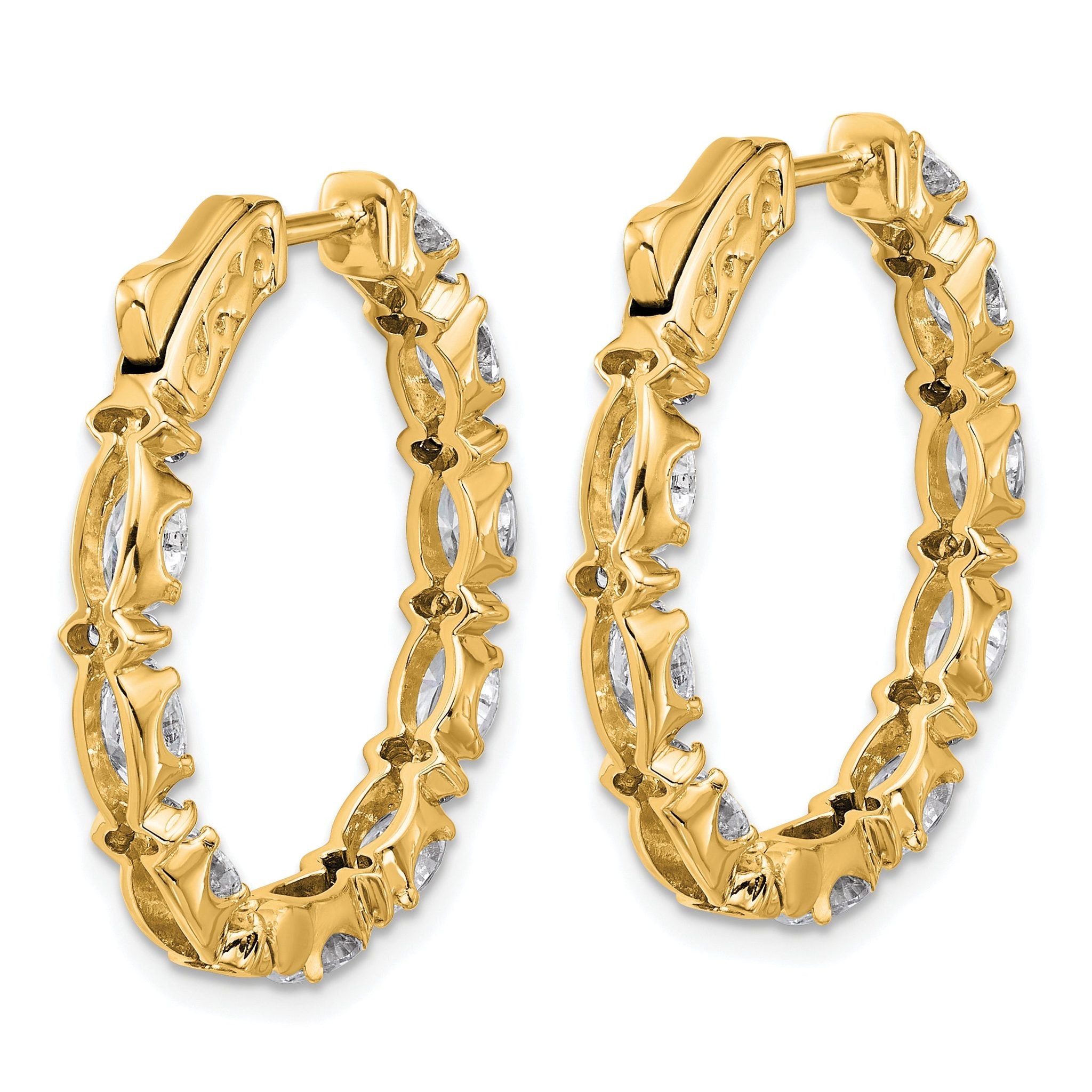 14K Yellow Gold 5 ct Lab-Created Diamond VS+ F+ Oval-Cut In-and-Out Hoop Earrings