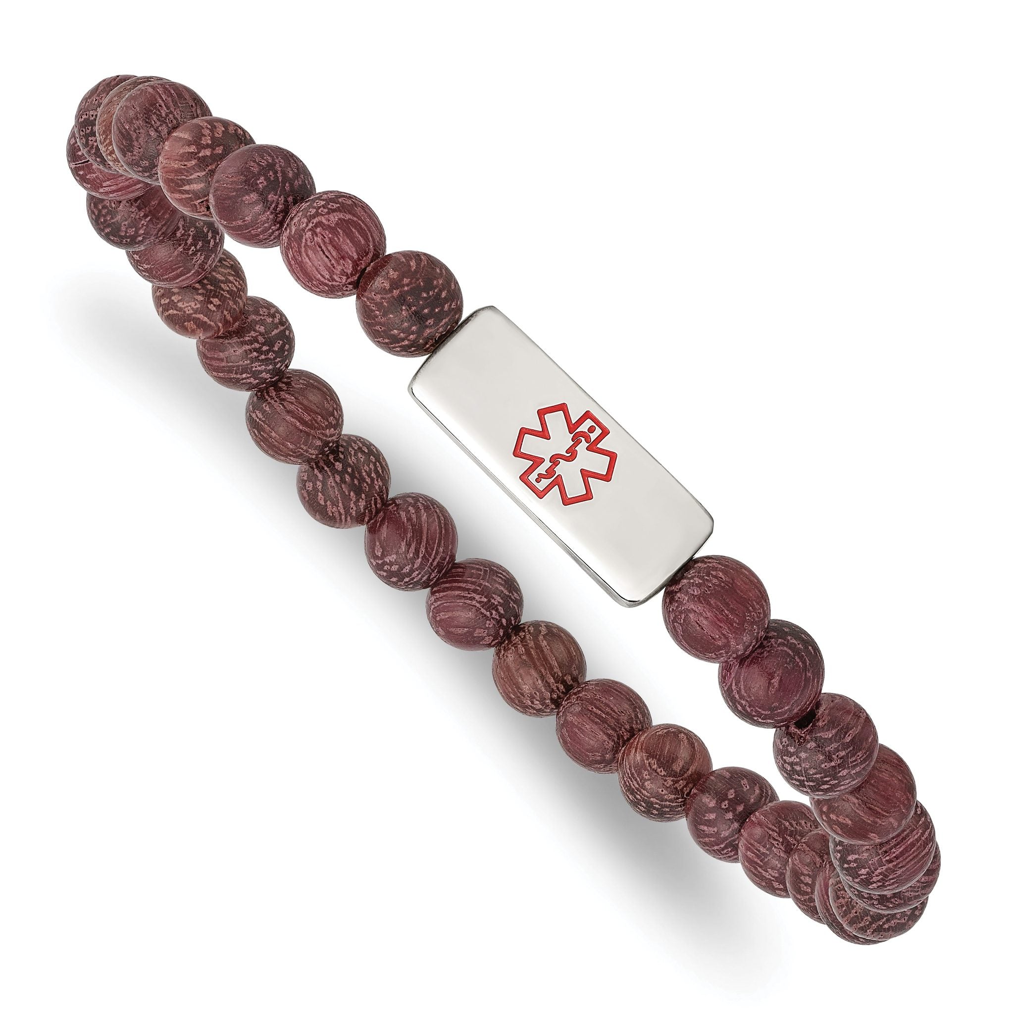 Stainless Steel Polished with Enamel Medical ID Peltogyne Wood Bracelet Main image