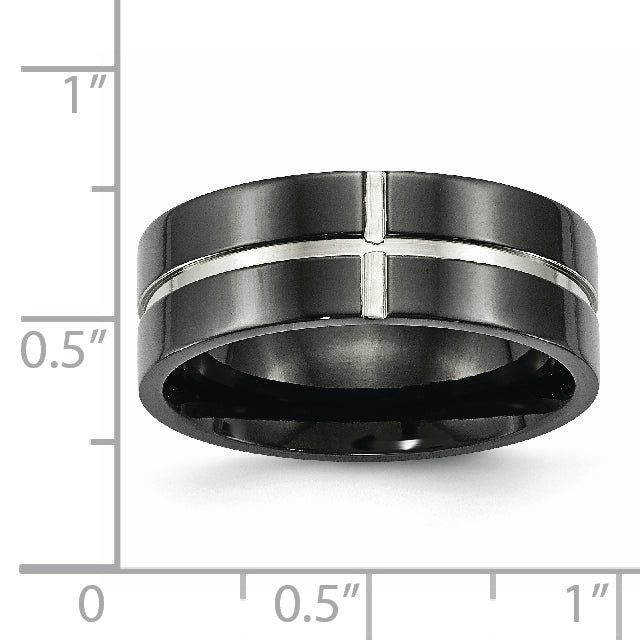 Black IP Grooved Comfort-Fit Wedding Band in Titanium, 8mm