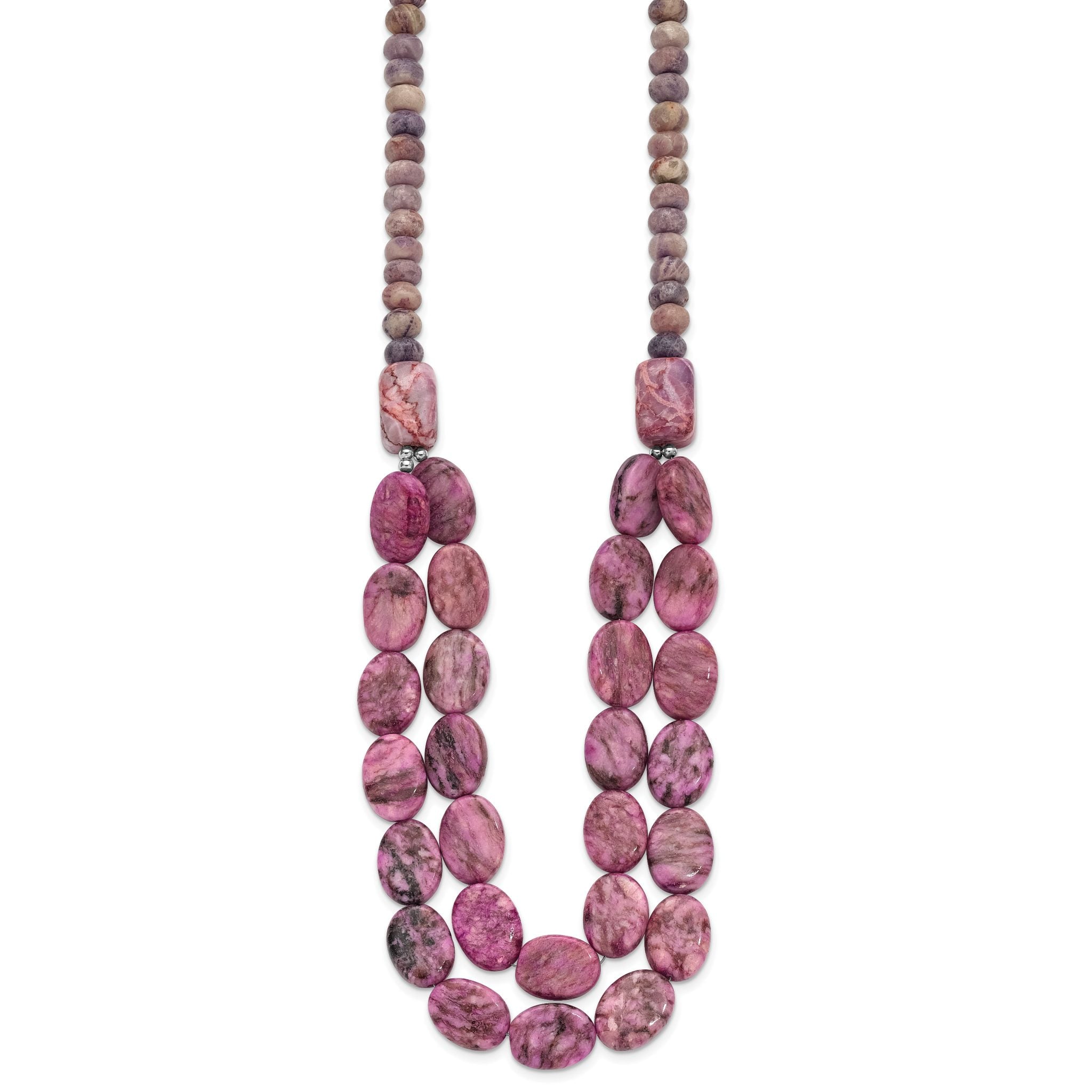 Sterling Silver Charoite, Jade, Pink and Purple Jasper With 2in ext Necklace Main image