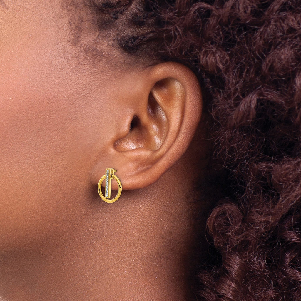 Stainless Steel Gold-Tone Polished Lab-Created Crystal Button Earrings for Women