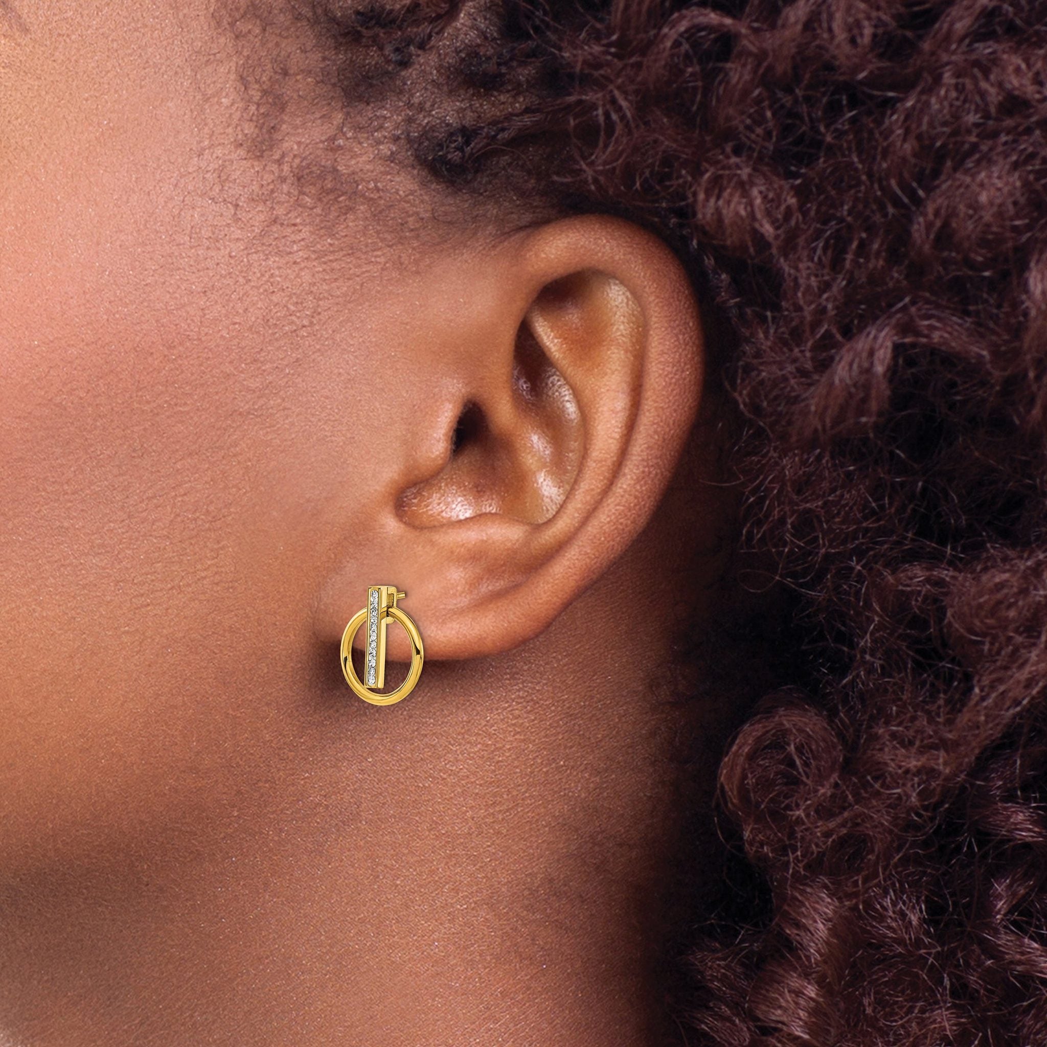 Stainless Steel Gold-Tone Polished Lab-Created Crystal Button Earrings for Women