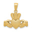 14K Gold Claddagh Pendant with Textured Crown and Polished Finish
