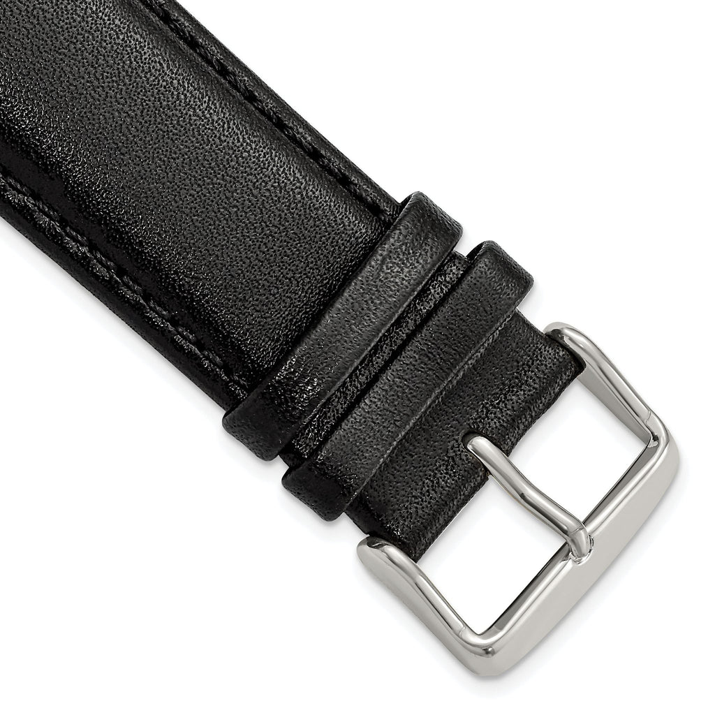 Smooth Leather Watch Band in Black with Silver-Tone Buckle, 24mm
