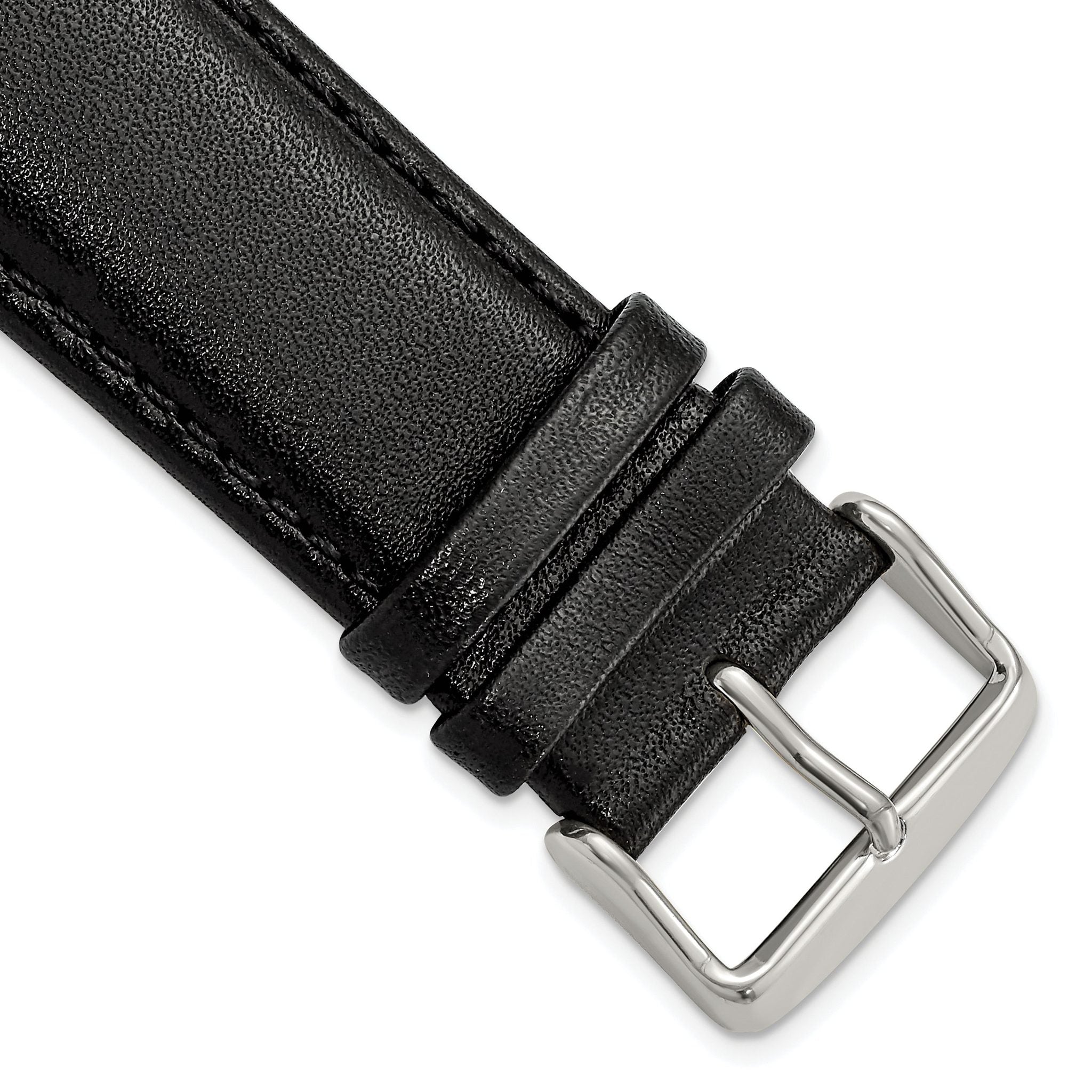 Smooth Leather Watch Band in Black with Silver-Tone Buckle, 24mm