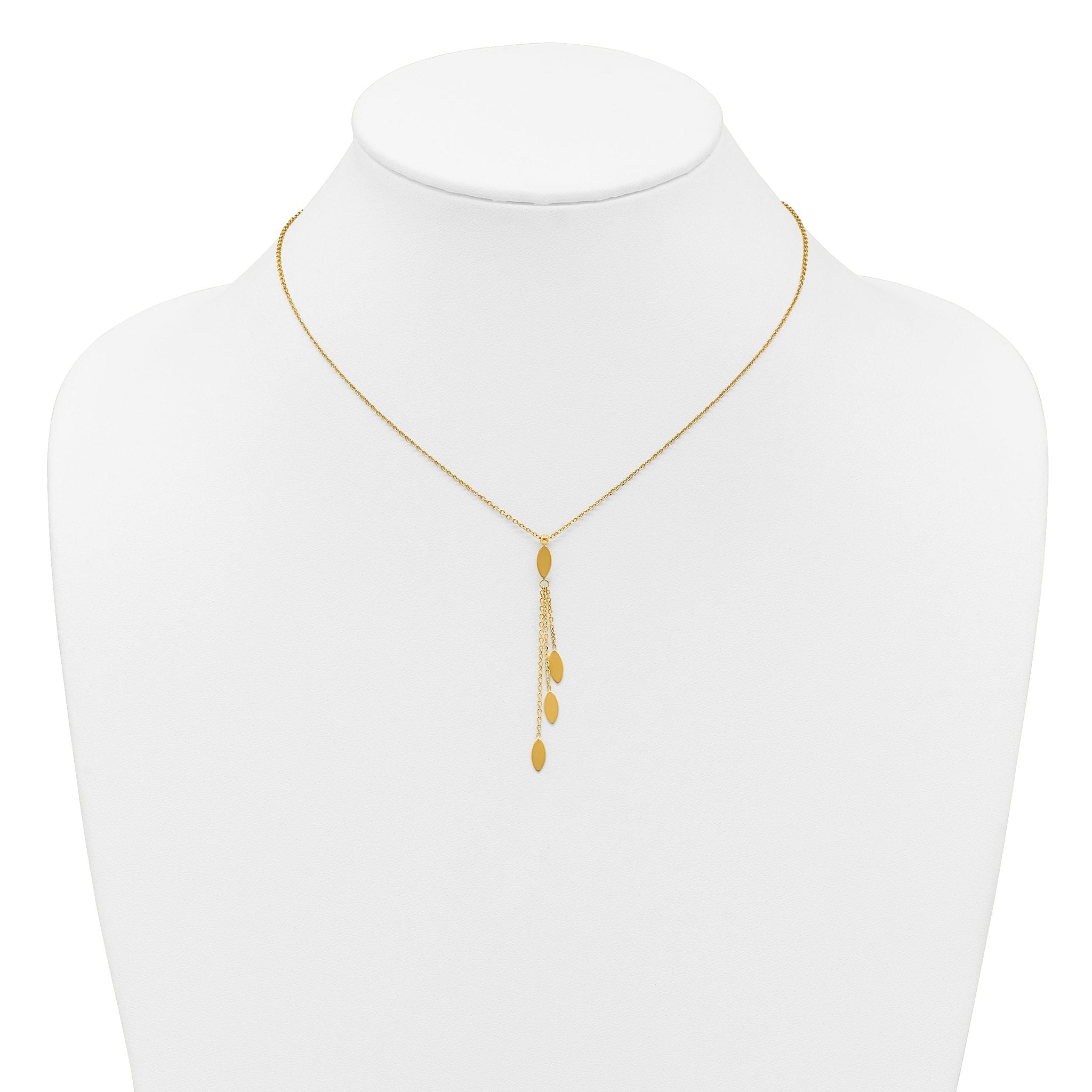 14k Polished Oval 3-Dangles 16 inch Necklace Plus 2 inch Extender