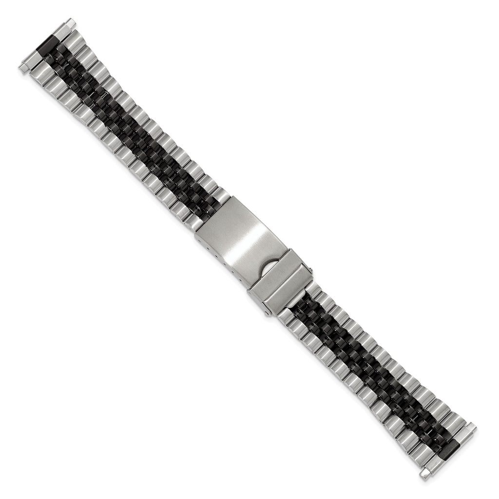 Mens 18-22mm Long Jubilee-Style Satin and Polished Black IP-plated Stainless Steel with Deployment Buckle 7 inch Watch Band