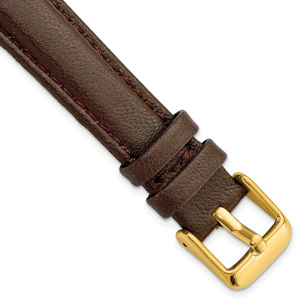 Glove Leather Watch Band in Dark Brown with Gold-Tone Buckle, 19mm