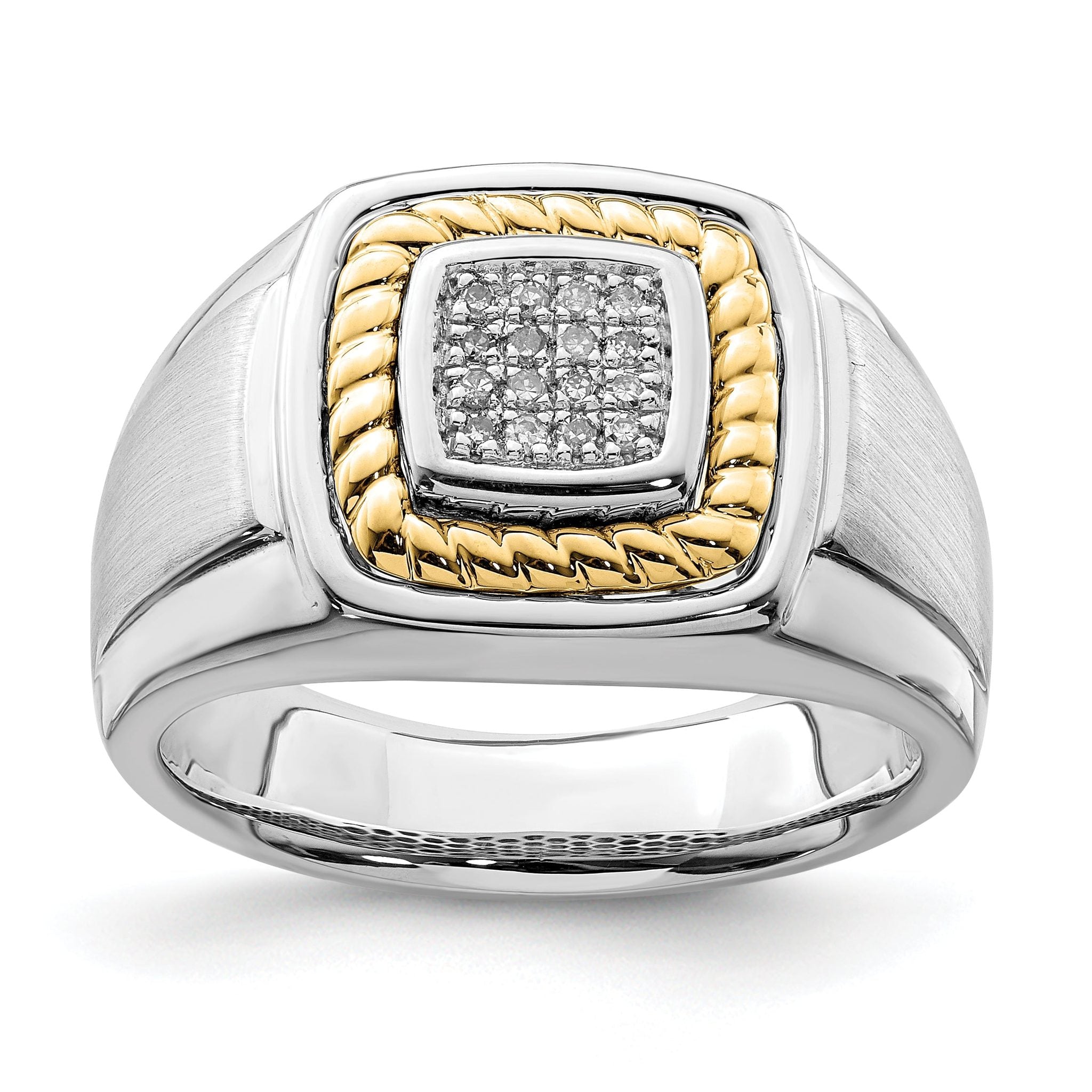 Sterling Silver Rhodium-plated With 10k Yellow Gold Mens Diamond Ring Main image