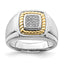 Sterling Silver Rhodium-plated With 10k Yellow Gold Mens Diamond Ring