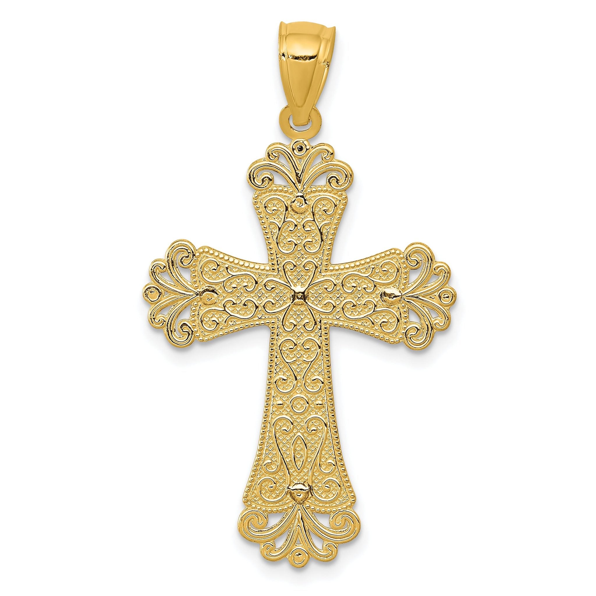 14K Two-Tone Gold Budded Cross Pendant with Polished Finish