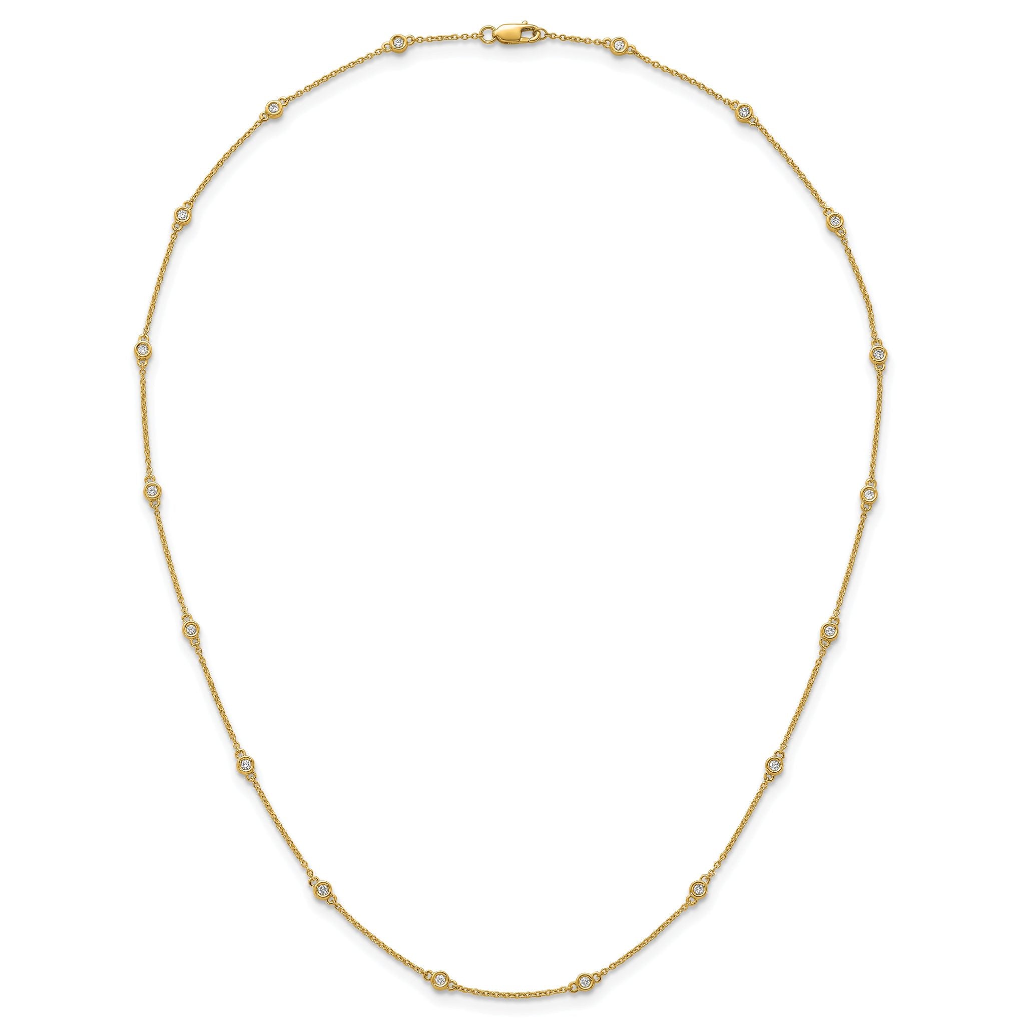 14k Complete 1/4 carat Bezel-set Diamond and Cable Chain 16-Station 16 inch Necklace