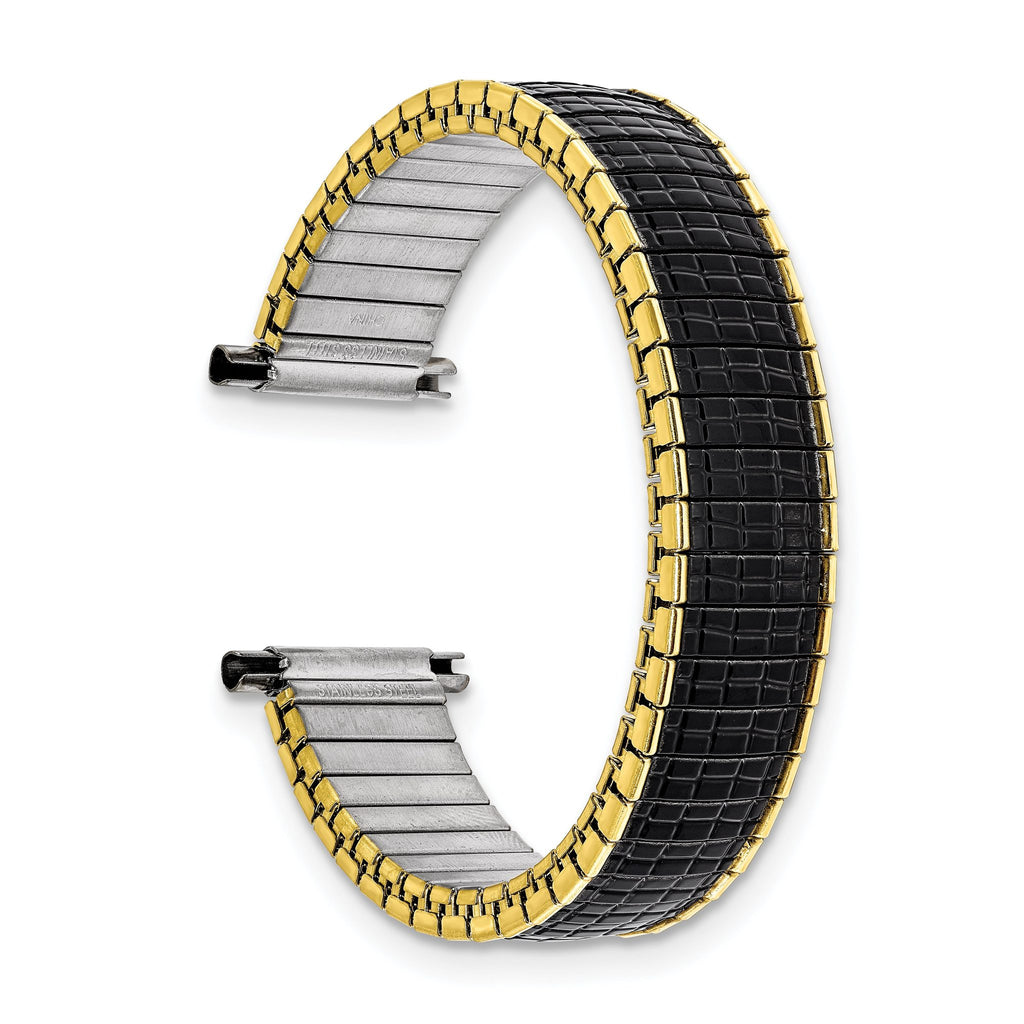 Romunda Mens 16-20mm Black and Yellow-tone Stainless Steel 6.5 inch Expansion Watch Band