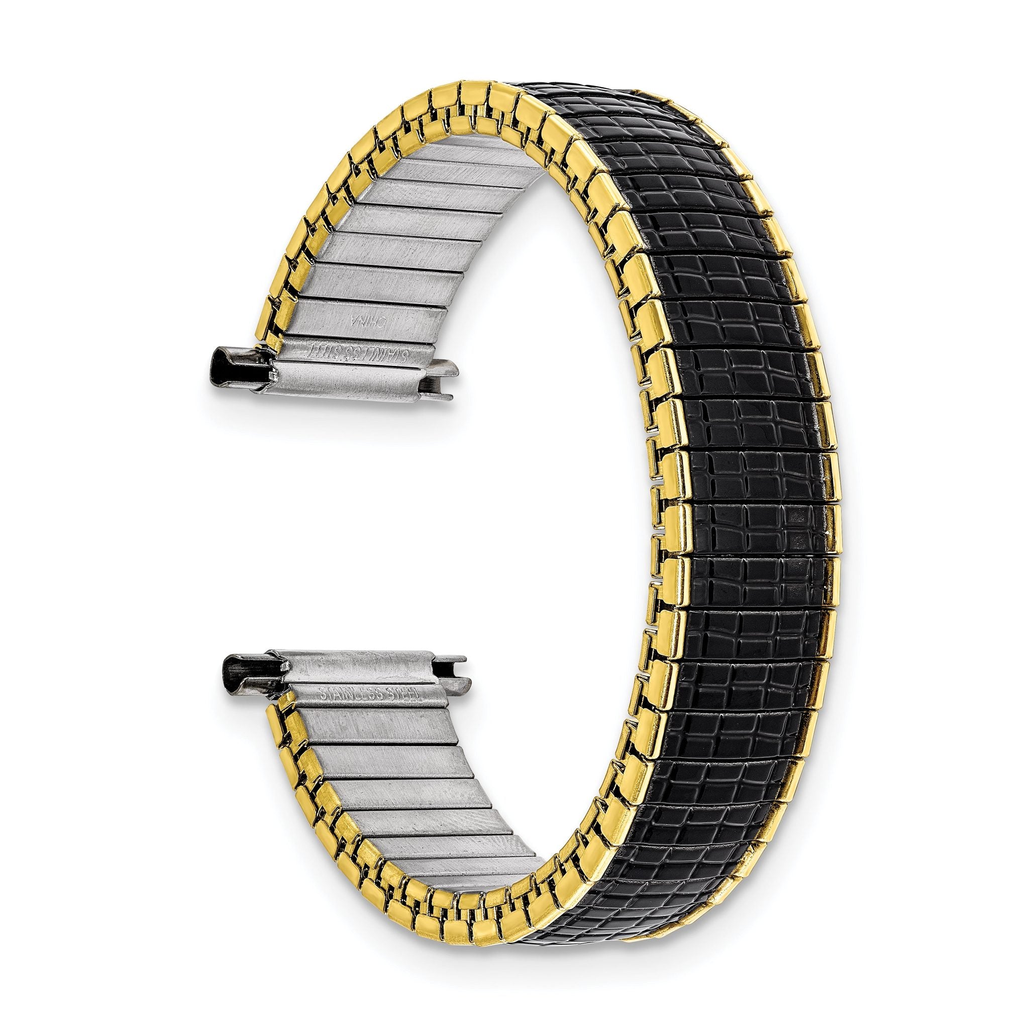 Romunda Mens 16-20mm Black and Yellow-tone Stainless Steel 6.5 inch Expansion Watch Band