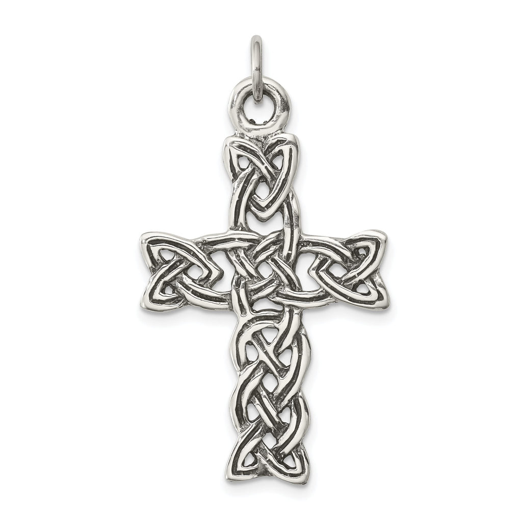 Sterling Silver 925 Antiqued Celtic Cross Pendant with Polished Finish