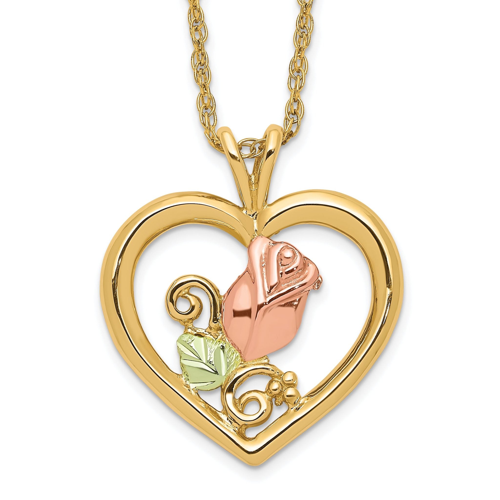 10K Tri-Color Black Hills Gold Heart Pendant Necklace Elegant Polished Design Main image