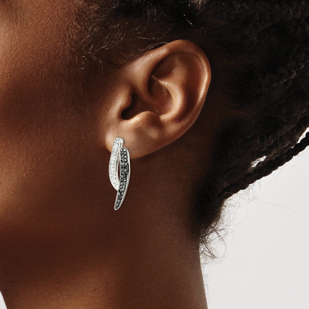 Stainless Steel Polished Black Crystal Drop Dangle Earrings for Women
