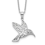 Sterling Silver CZ Hummingbird Necklace with Rhodium-Plated Finish