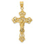 14K Gold INRI Fleur De Lis Crucifix Pendant Elegant Themed Jewelry