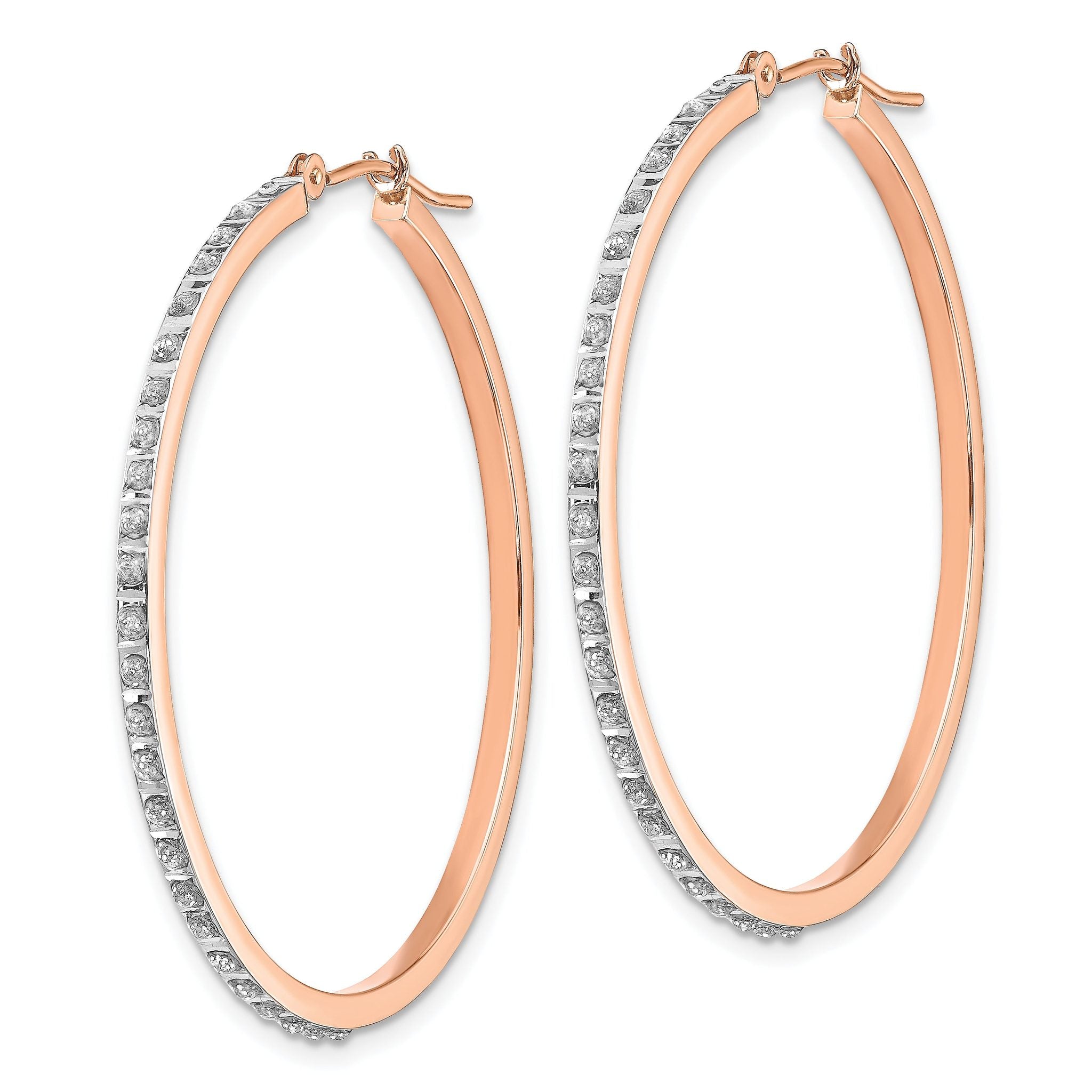 14K Rose Gold Diamond Hoop Earrings with Polished Finish & Hinged Design Secondary image
