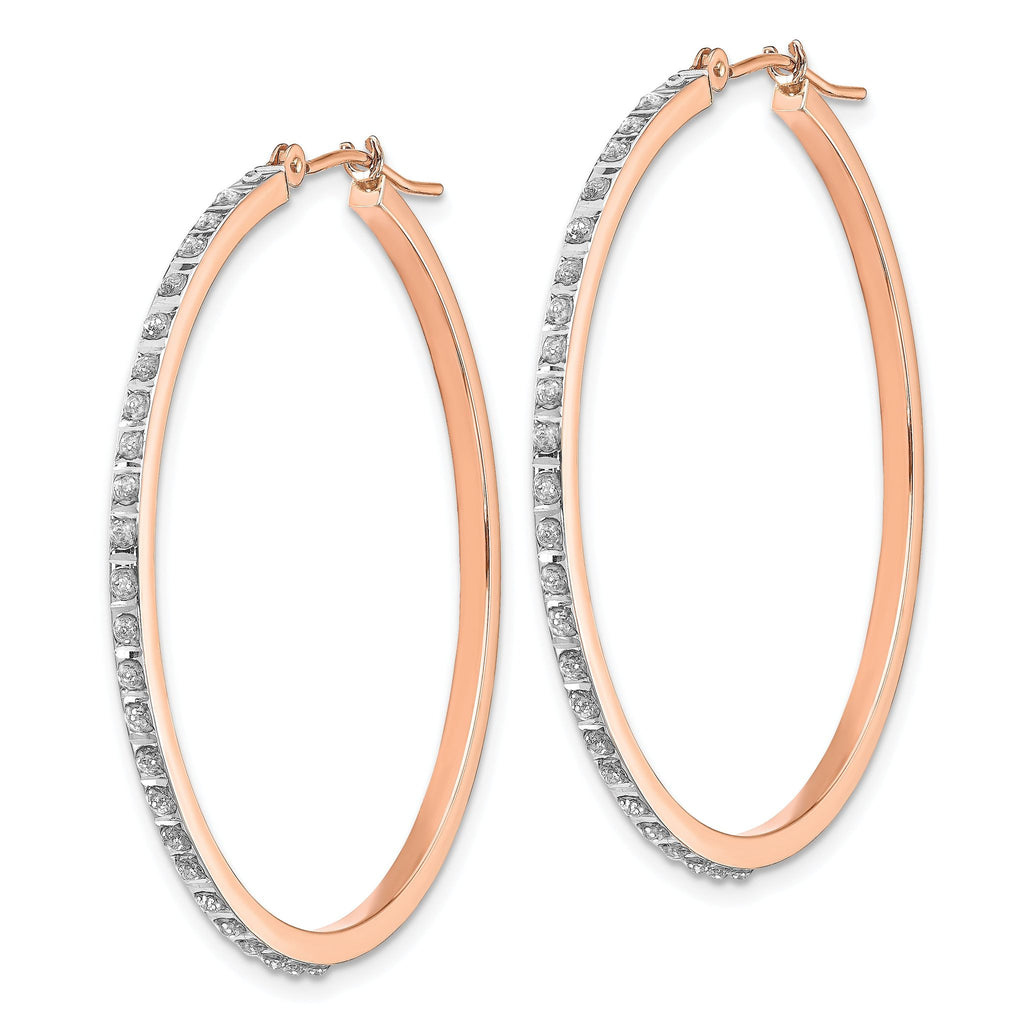 14K Rose Gold Diamond Hoop Earrings with Polished Finish & Hinged Design