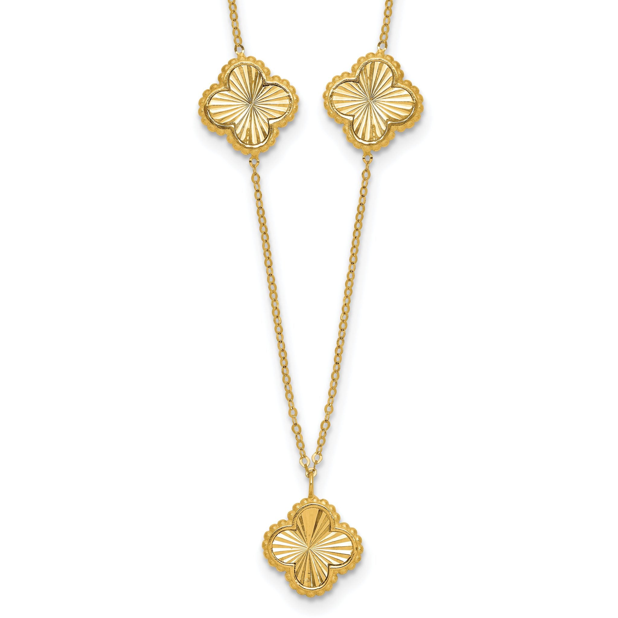 14K Polished and Diamond-cut Clover Station Necklace Main image